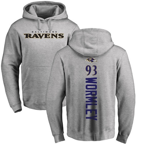 Men Baltimore Ravens Ash Chris Wormley Backer NFL Football #93 Pullover Hoodie Sweatshirt